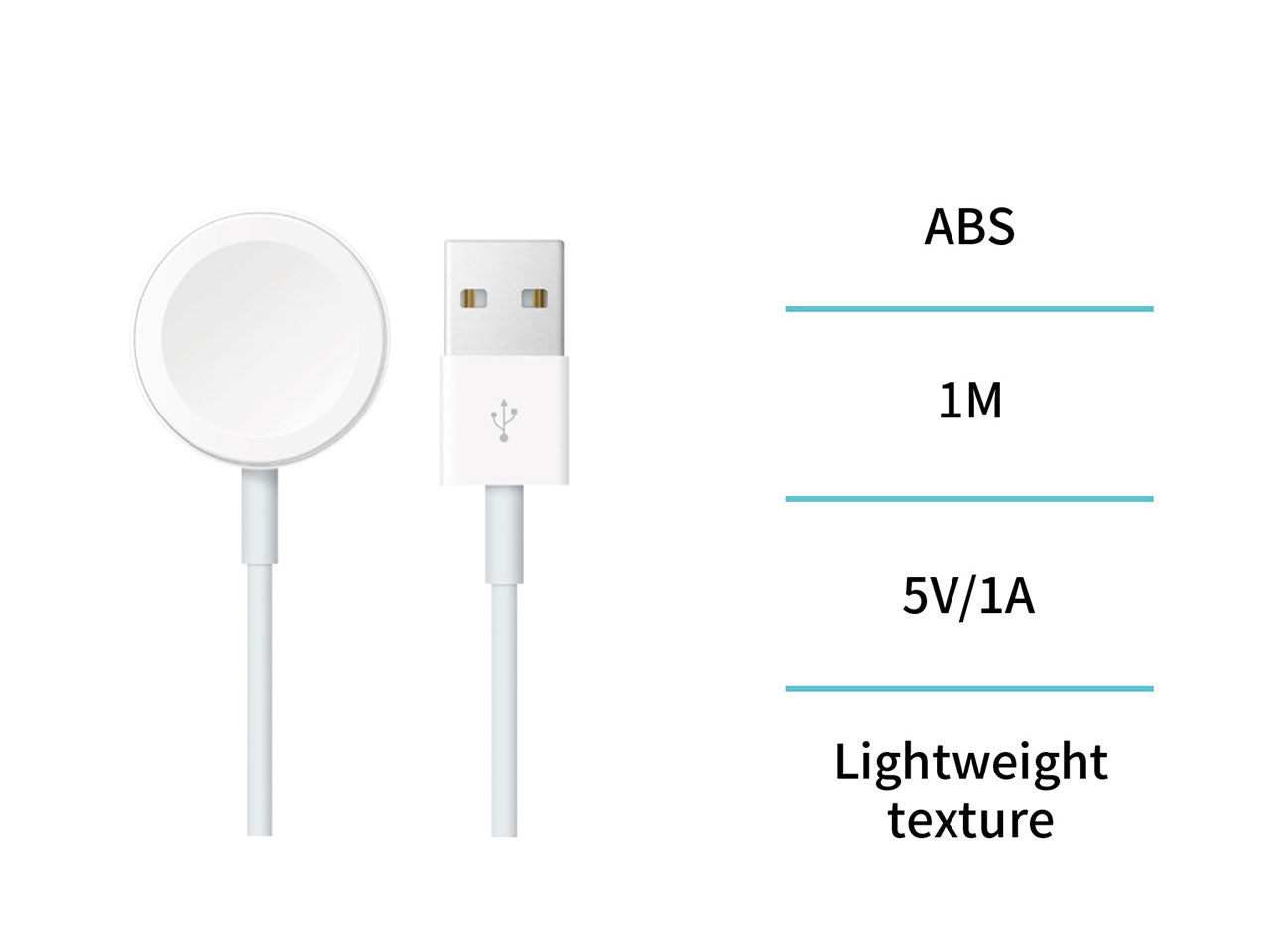 Cavo di ricarica magnetico, HC9005, compatibile Apple Watch bianco, ABS, Lunghezza 1m - Unico