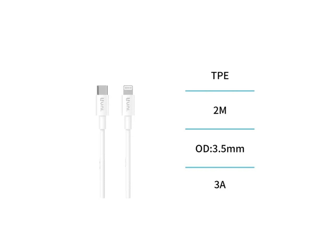 Cavo ricarica rapida 2m bianco, CB9079 - ricarica e trasferimento dati - type C a Lightning - Unico