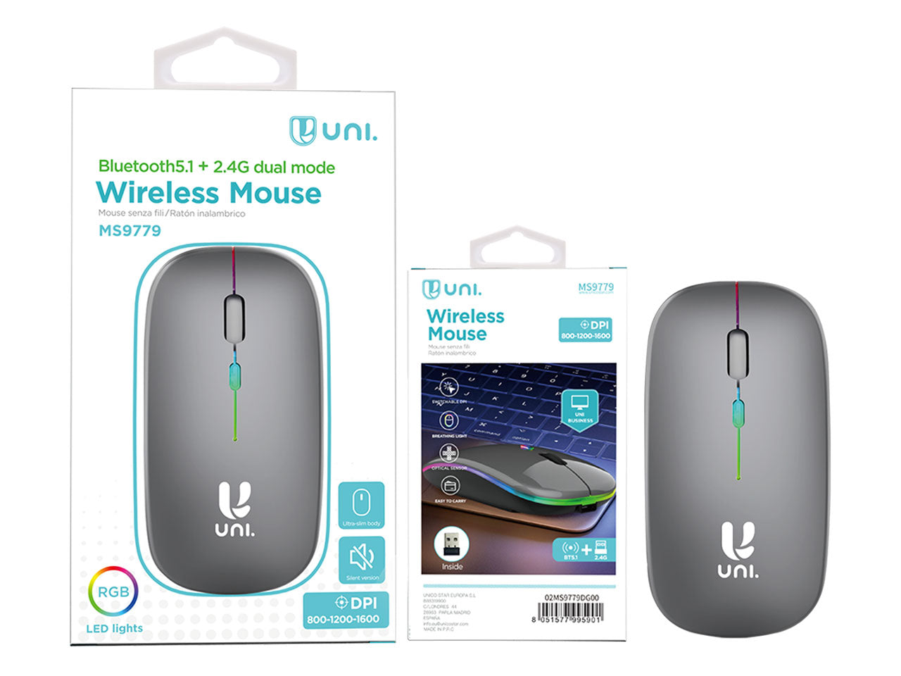 Mouse wireless con illuminazione a doppia modalita' uni-2.4g