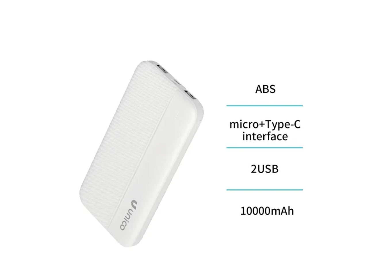 Power bank bianco PB9899, 1000mAh 2USB - uscita 5V 2.1A, batteria ai polimeri - Unico