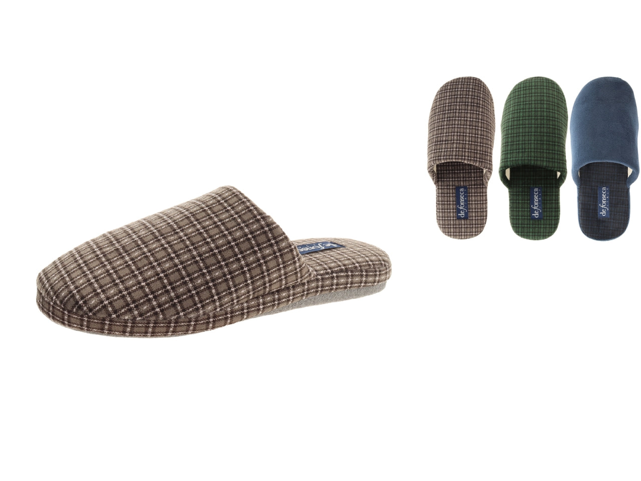 Pantofola uomo tartan blu, verde e tortora taglia 40/47 - De Fonseca