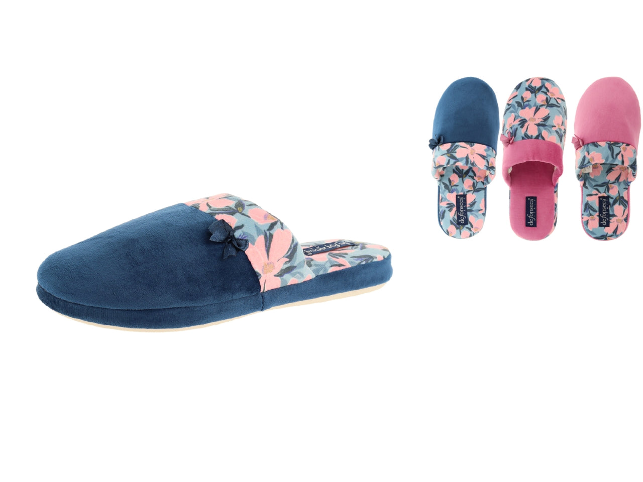 Pantofola donna floreale blu e rosa in microfibra e cotone - DeFonseca