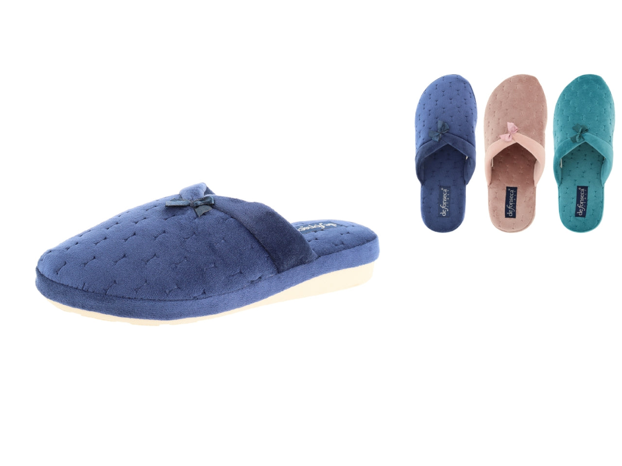 Pantofola donna blu, cipria e ottanio in microfibra e cotone - DeFonseca