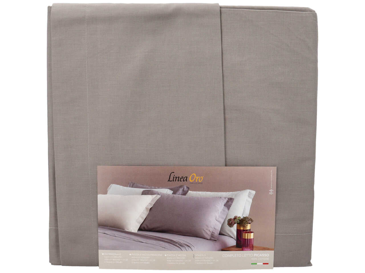 Set Completo Lenzuola Singolo Picasso Grigio, Puro Cotone, Linea Oro Carillo Home