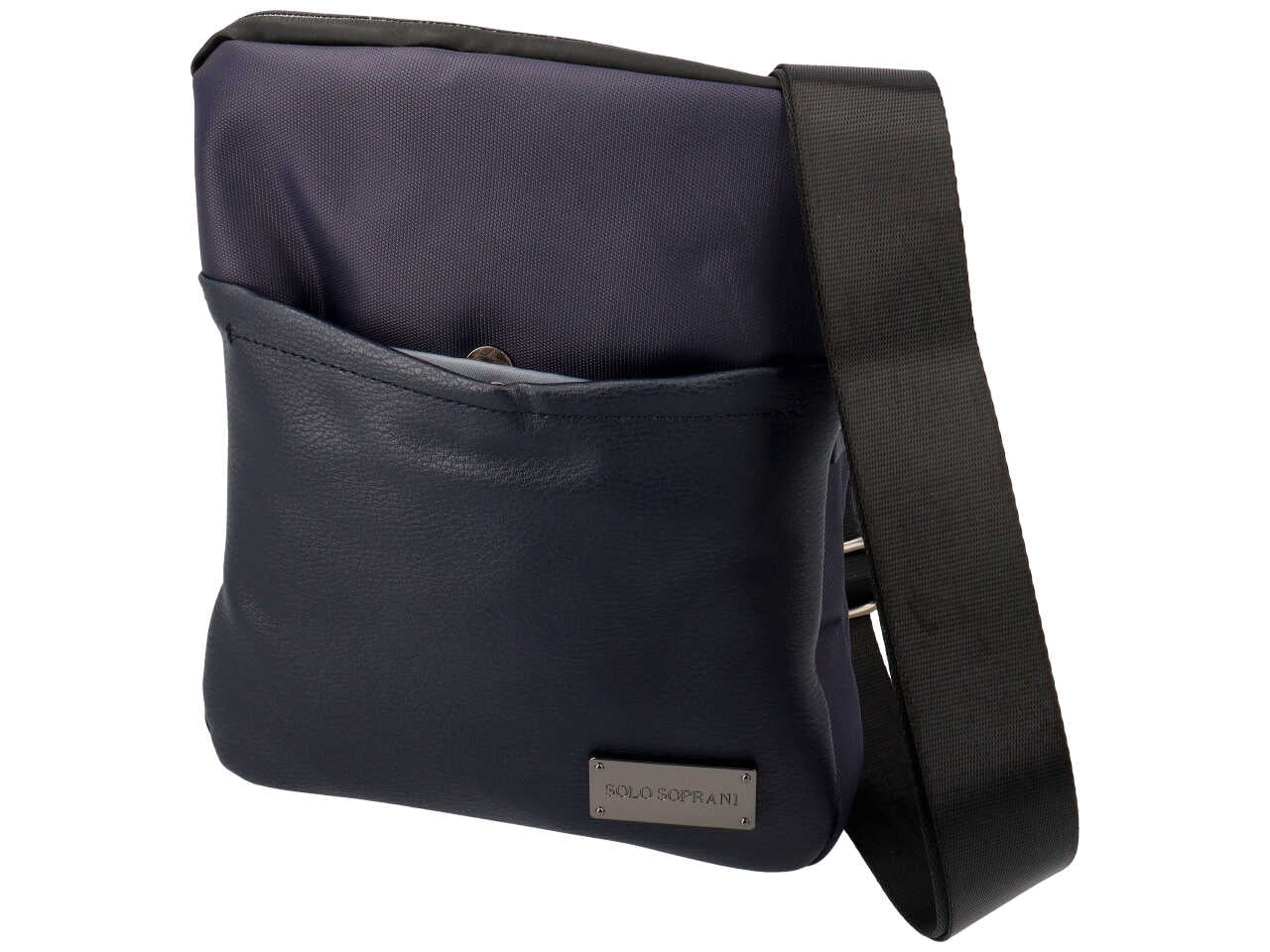 Borsa a tracolla da uomo blu in simil pelle e tessuto 21x25x3 cm - Solo Soprani