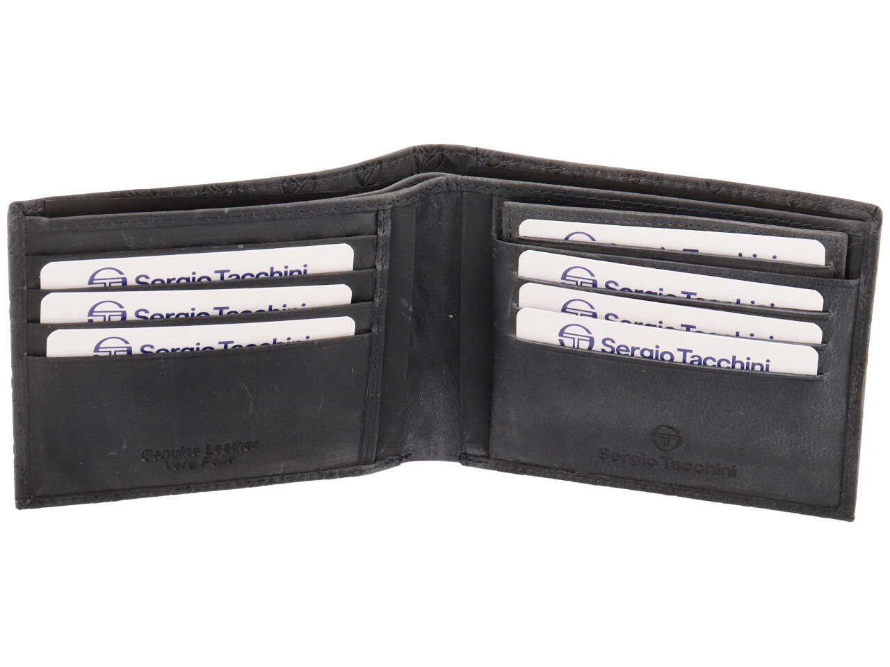 Portafoglio da uomo in pelle blu scuro con logo e portacarte estraibile, 10x13 cm - Sergio Tacchini