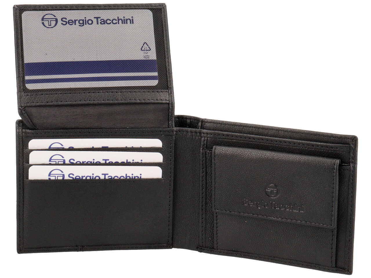 Portafoglio da uomo in pelle nero con inserto verde oliva, 9x11,5 cm - Sergio Tacchini
