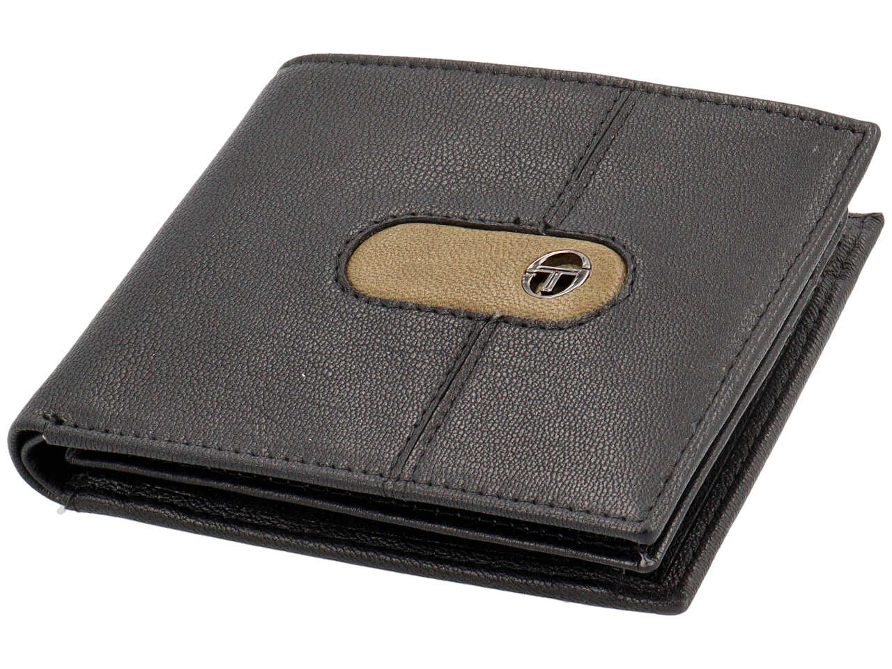 Portafoglio da uomo in pelle nero con inserto verde oliva, 9x11,5 cm - Sergio Tacchini