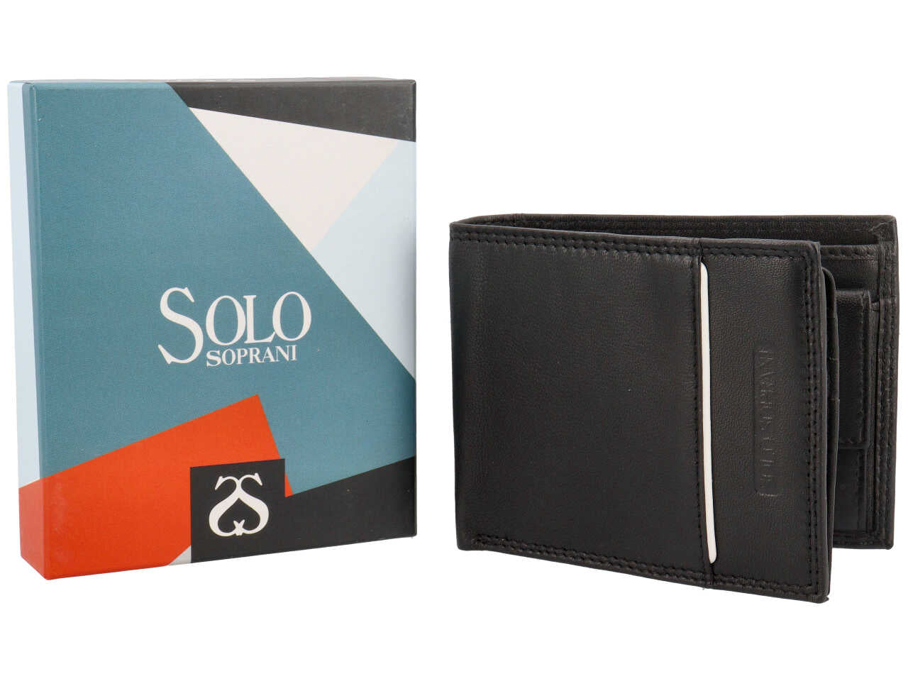Portafoglio da uomo in pelle nero e inserto bianco con portamonete, 9,5x12 cm - Solo Soprani