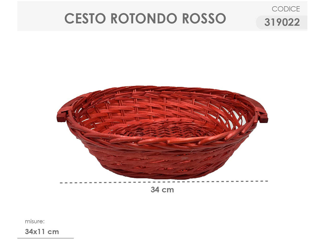 Cesto rotondo colore rosso misura 34x11cm