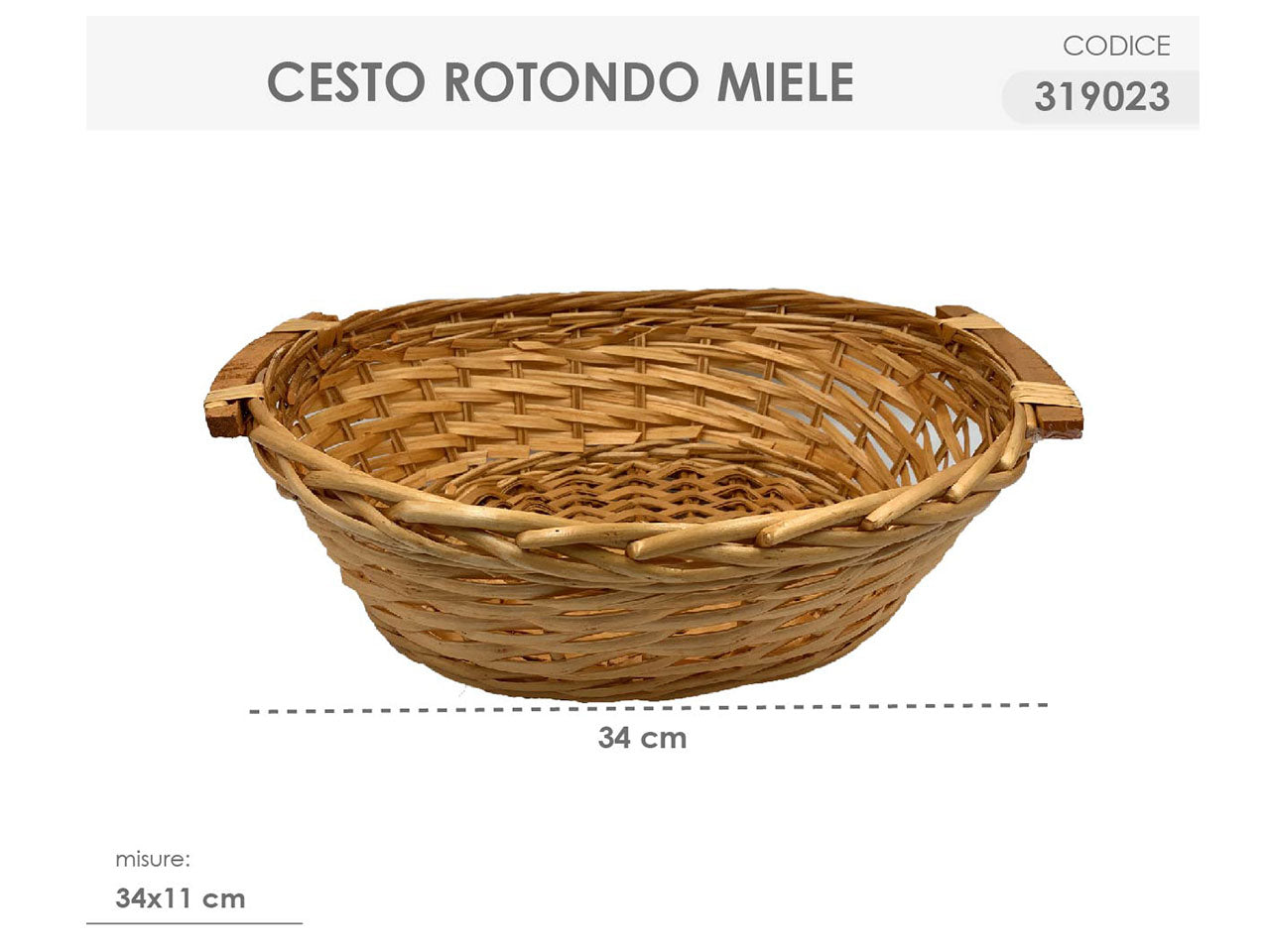 Cesto rotondo colore miele misura 34x11cm