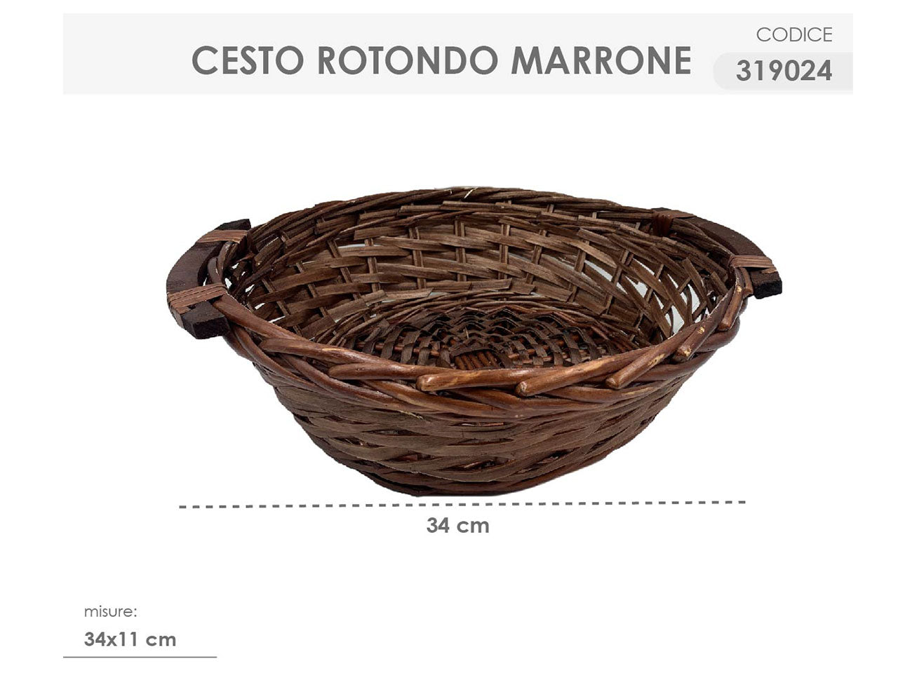 Cesto rotondo colore marrone misura 34x11cm