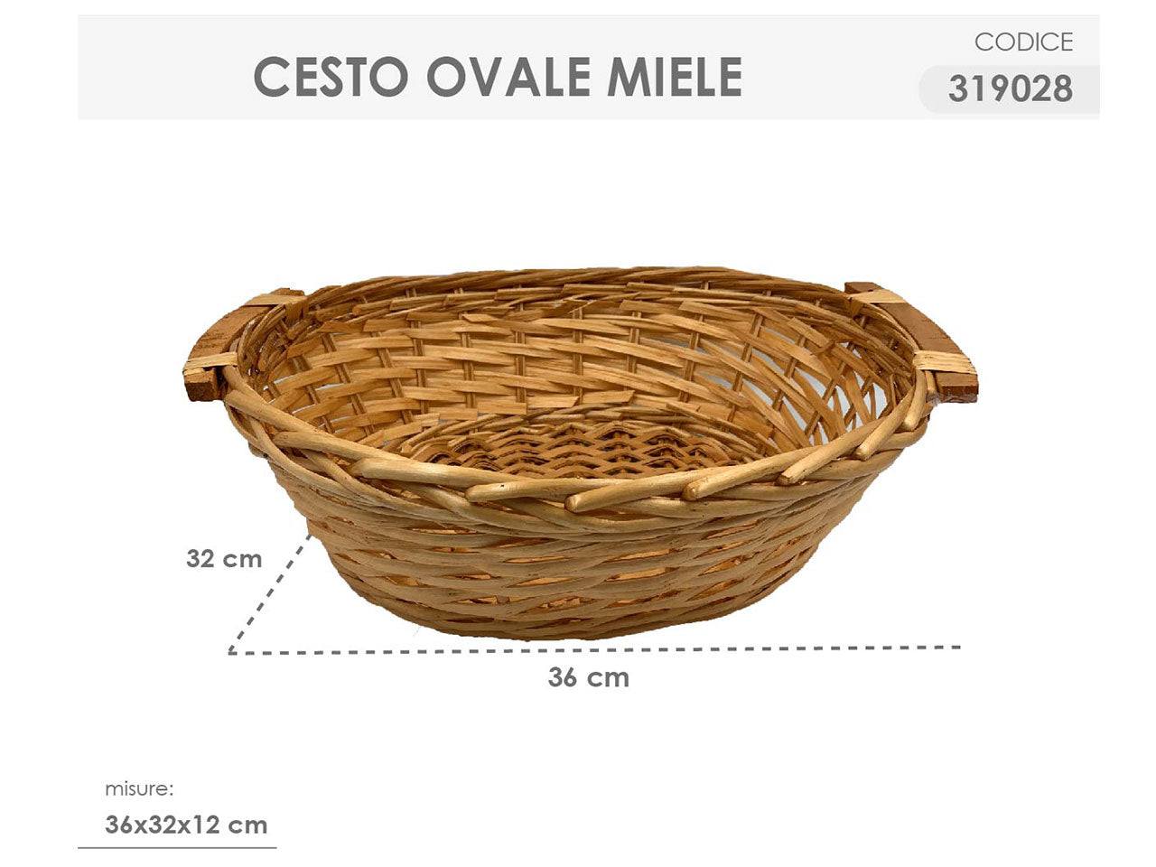 Cesto ovale colore miele misura 36x32x12cm