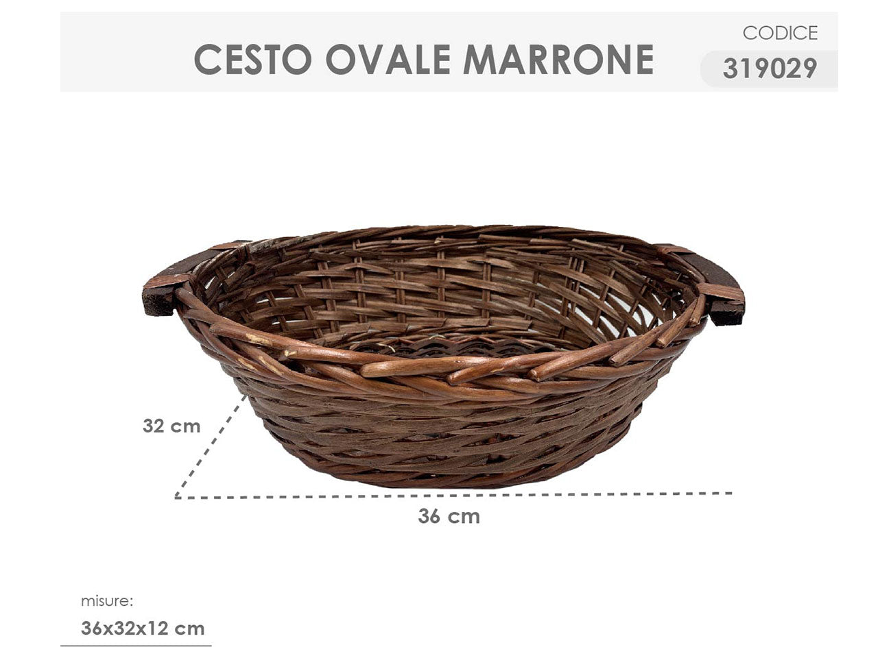 Cesto ovale colore marrone misura 36x32x12cm