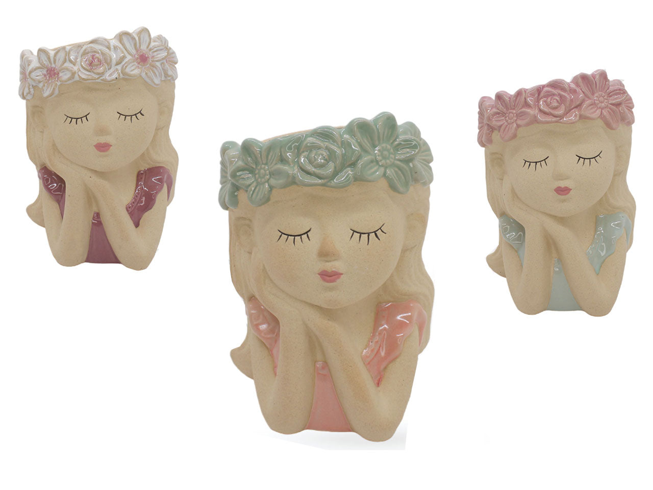 Statua con caspo in terracotta 12x10x17cm colori assortiti