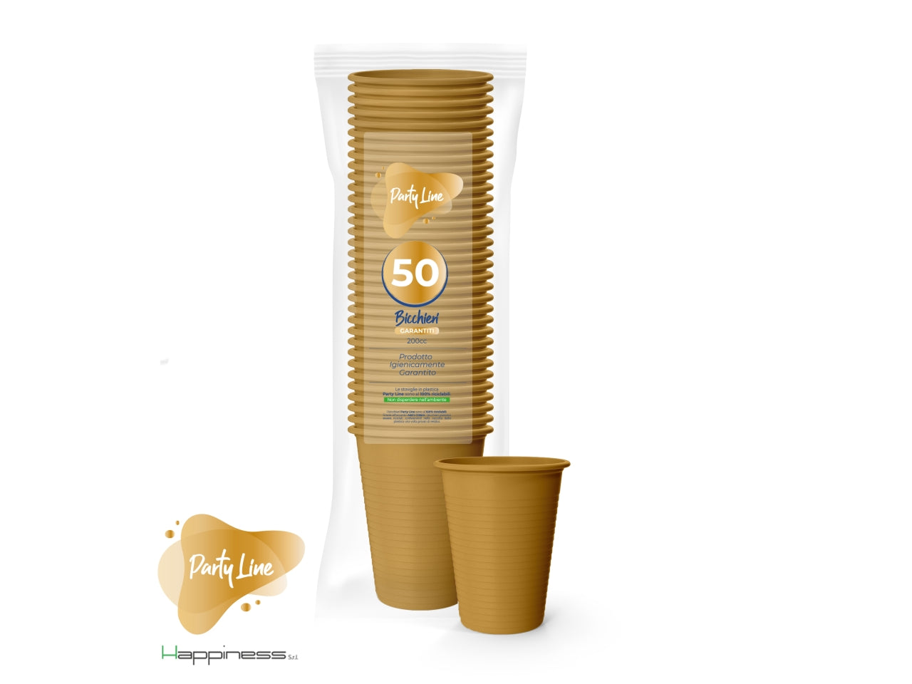 Bicchieri di plastica capacita' 200cc colore oro la confezione comprende 50 bicchieri