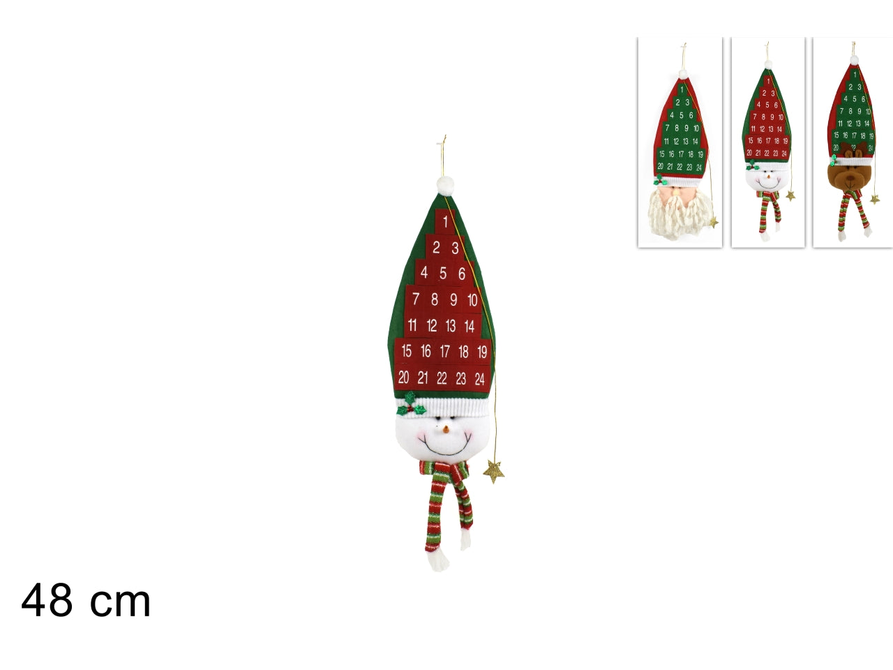 Calendario dell'avvento con viso soggetto natalizio 48cm in 3 assortimenti
