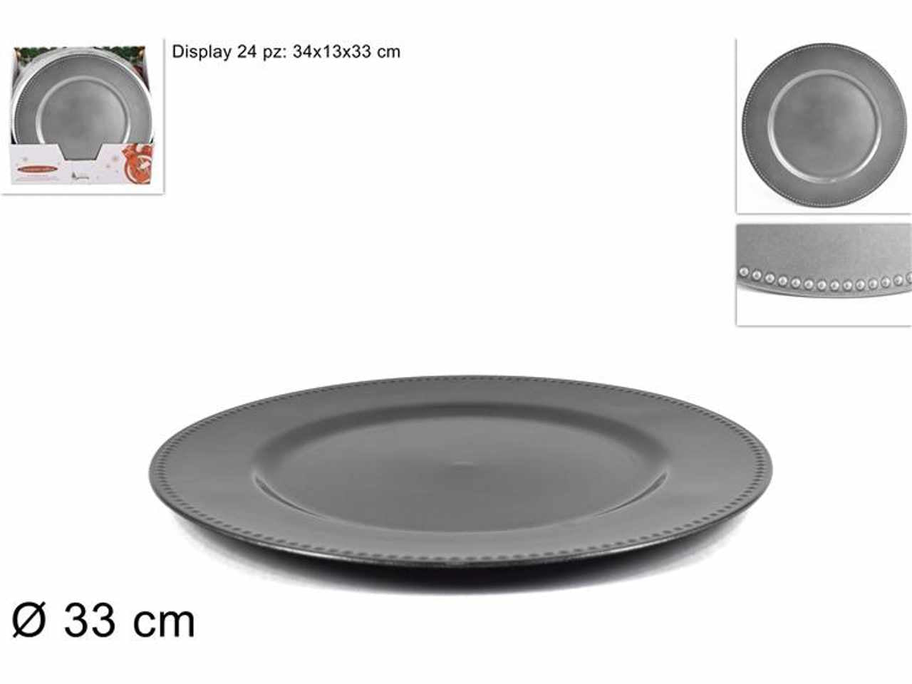 Sottopiatto con bordo puntinato 33cm silver melamina