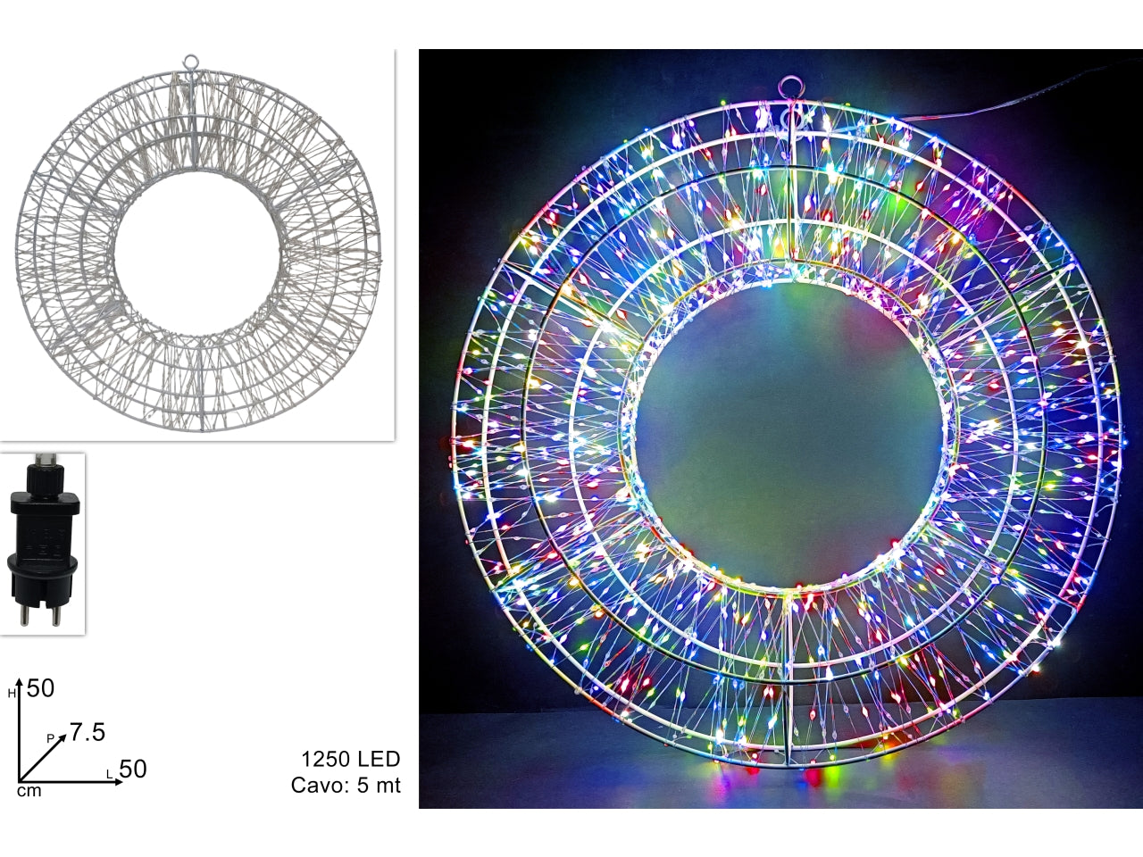 Cerchio luminoso 50cm 1250led multicolor