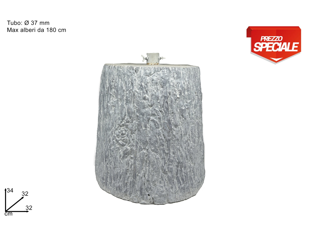 Base per albero tronco in vetroresina grigio e bianco antichizzato 32x34cm - Due Esse Christmas