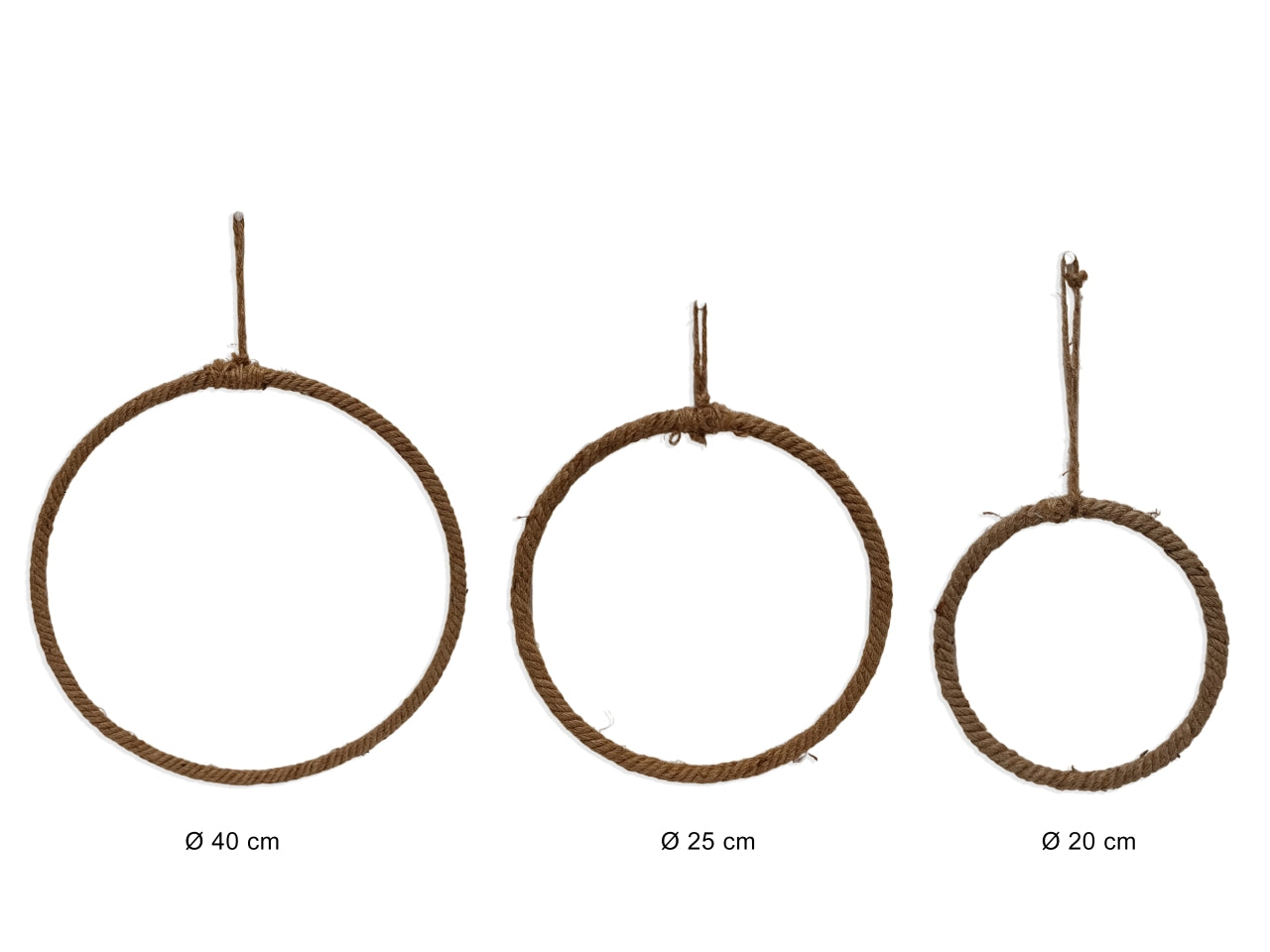 Pendente cerchio 20/25/40cm in metallo con corda il set comprende 3 cerchi