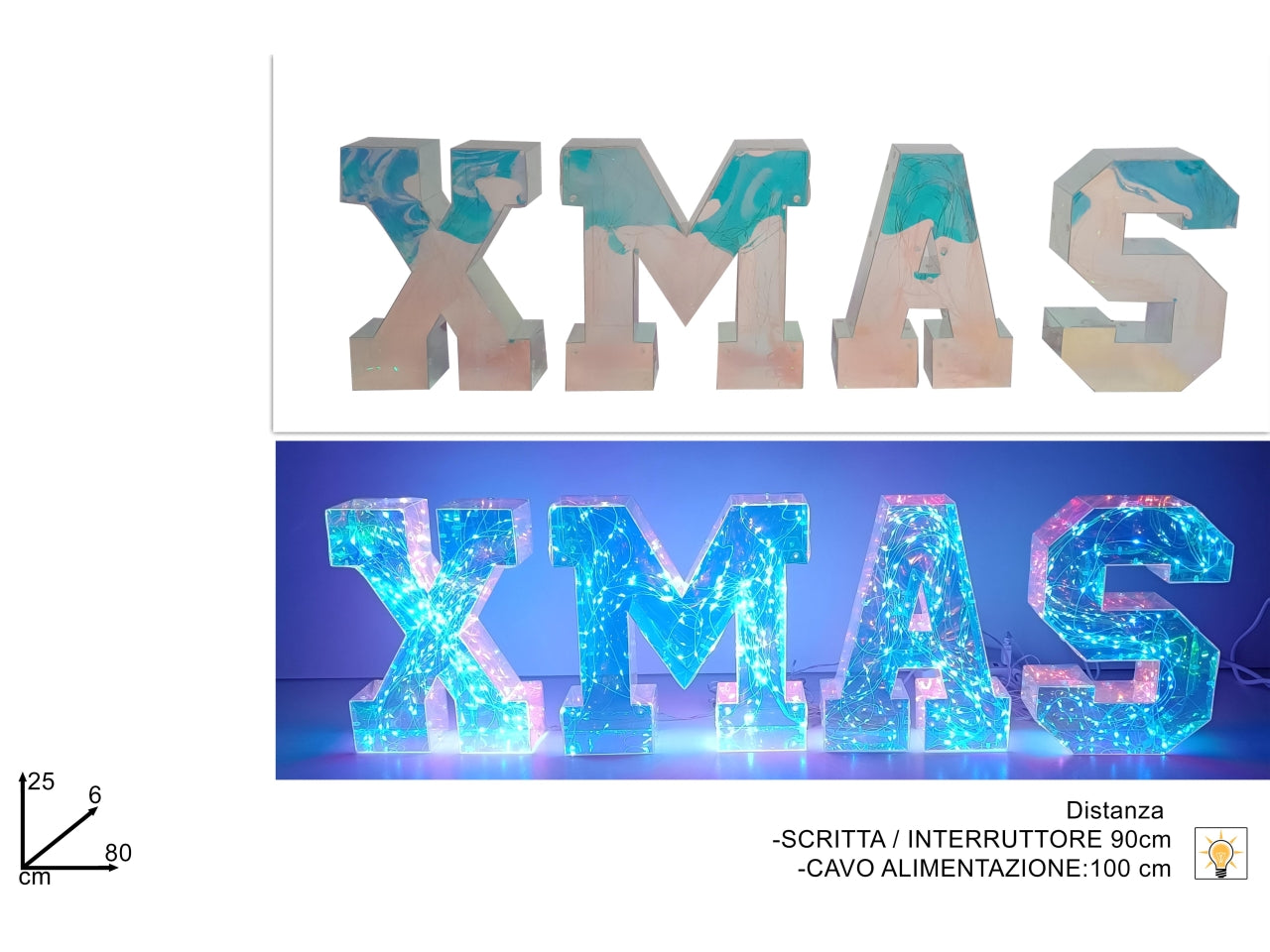 Scritta luminosa xmas rainbow con cavo usb