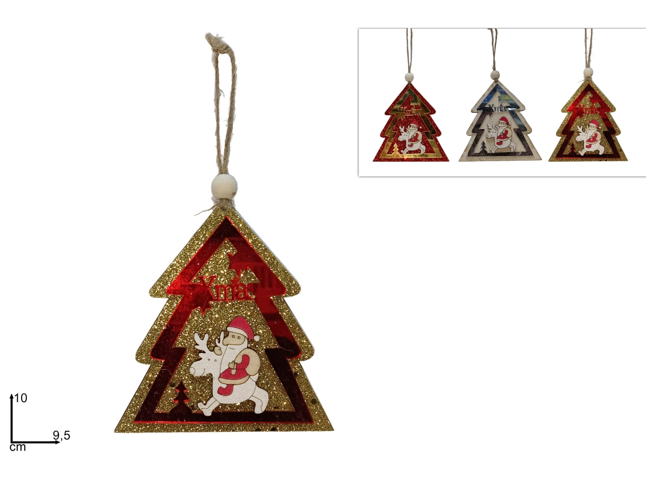 Pendente albero di natale in legno in 3 colori assortiti