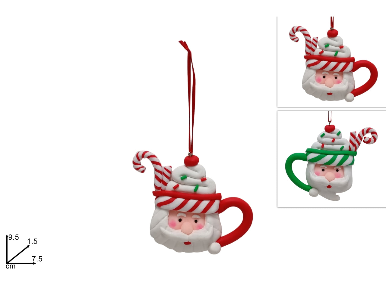 Pendente viso babbo natale con decoro candy in 2 assortimenti