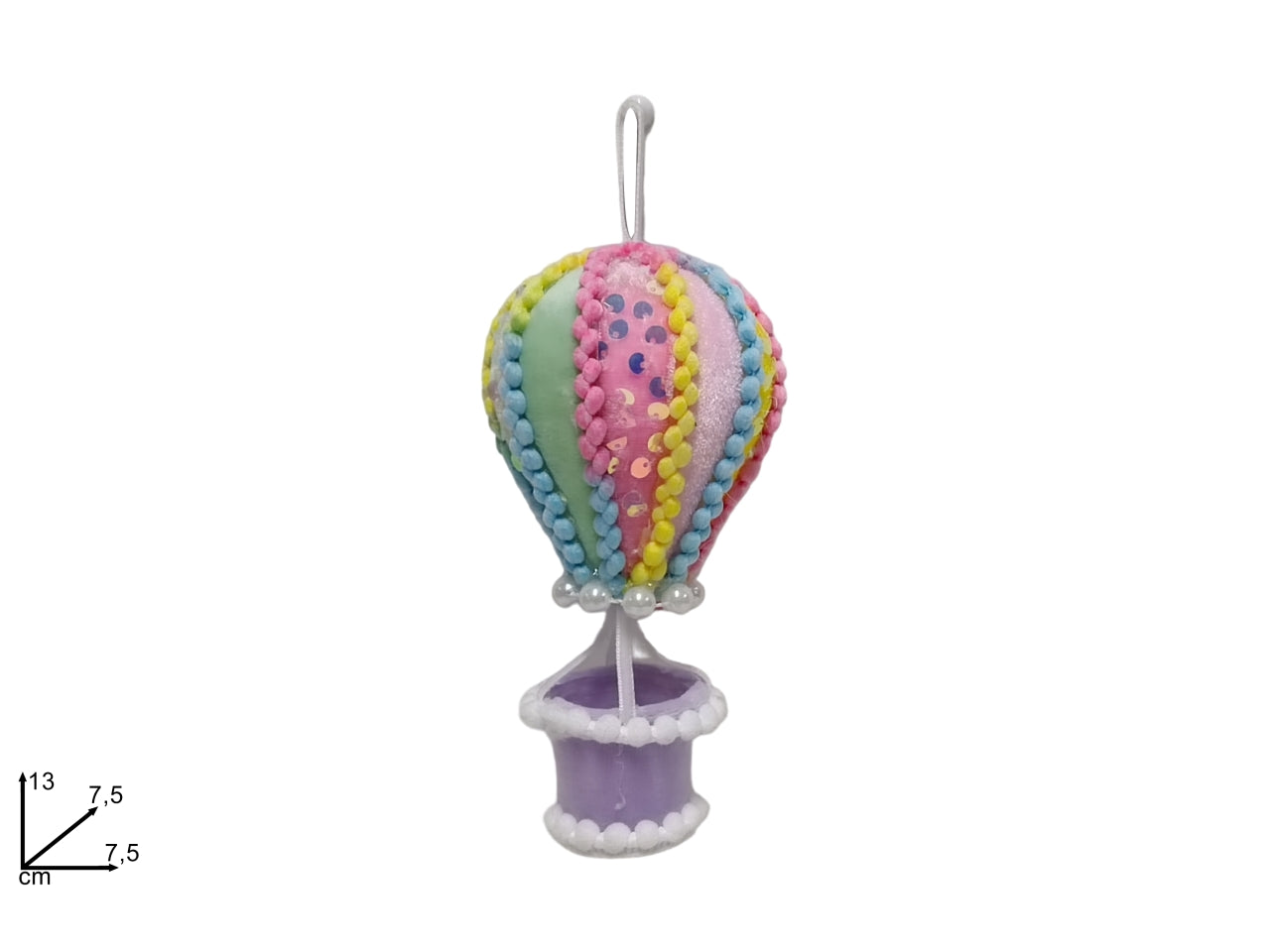 Pendente mongolfiera 13cm con decoro cake design e paillettes