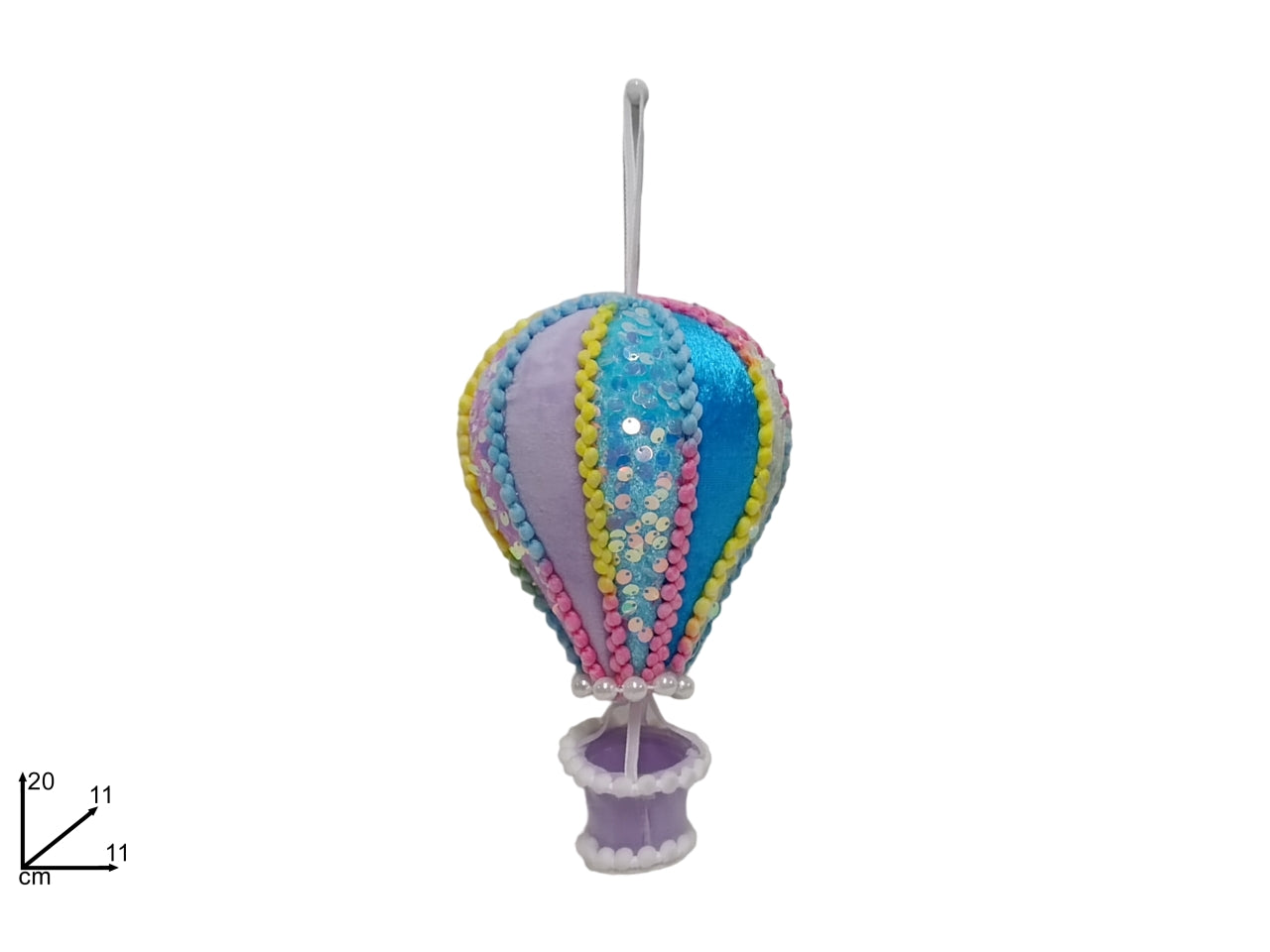 Pendente mongolfiera 20cm con decoro cake design e paillettes