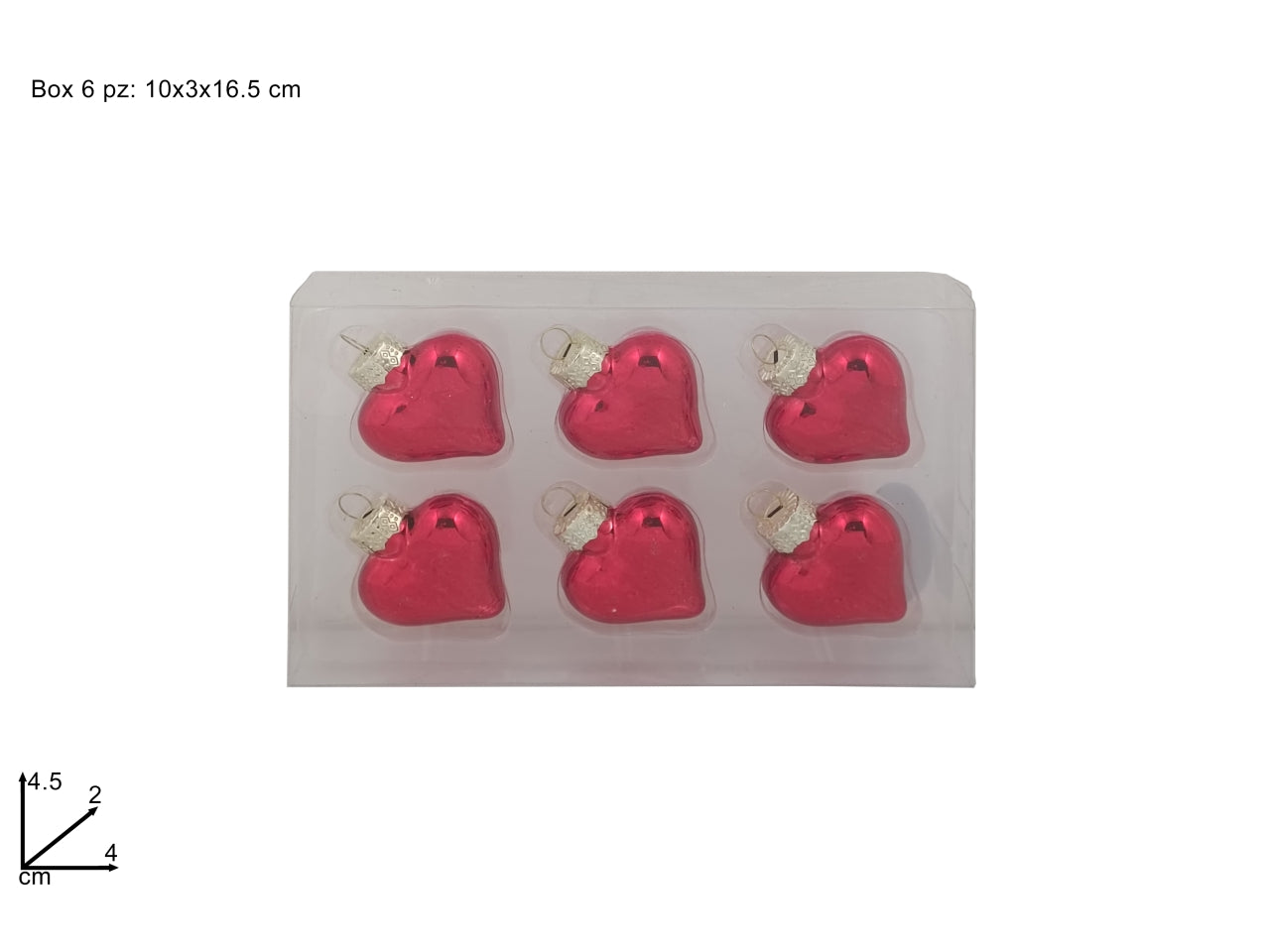 Pendente cuore in vetro 4,5cm rosso il set contiene 6 cuori