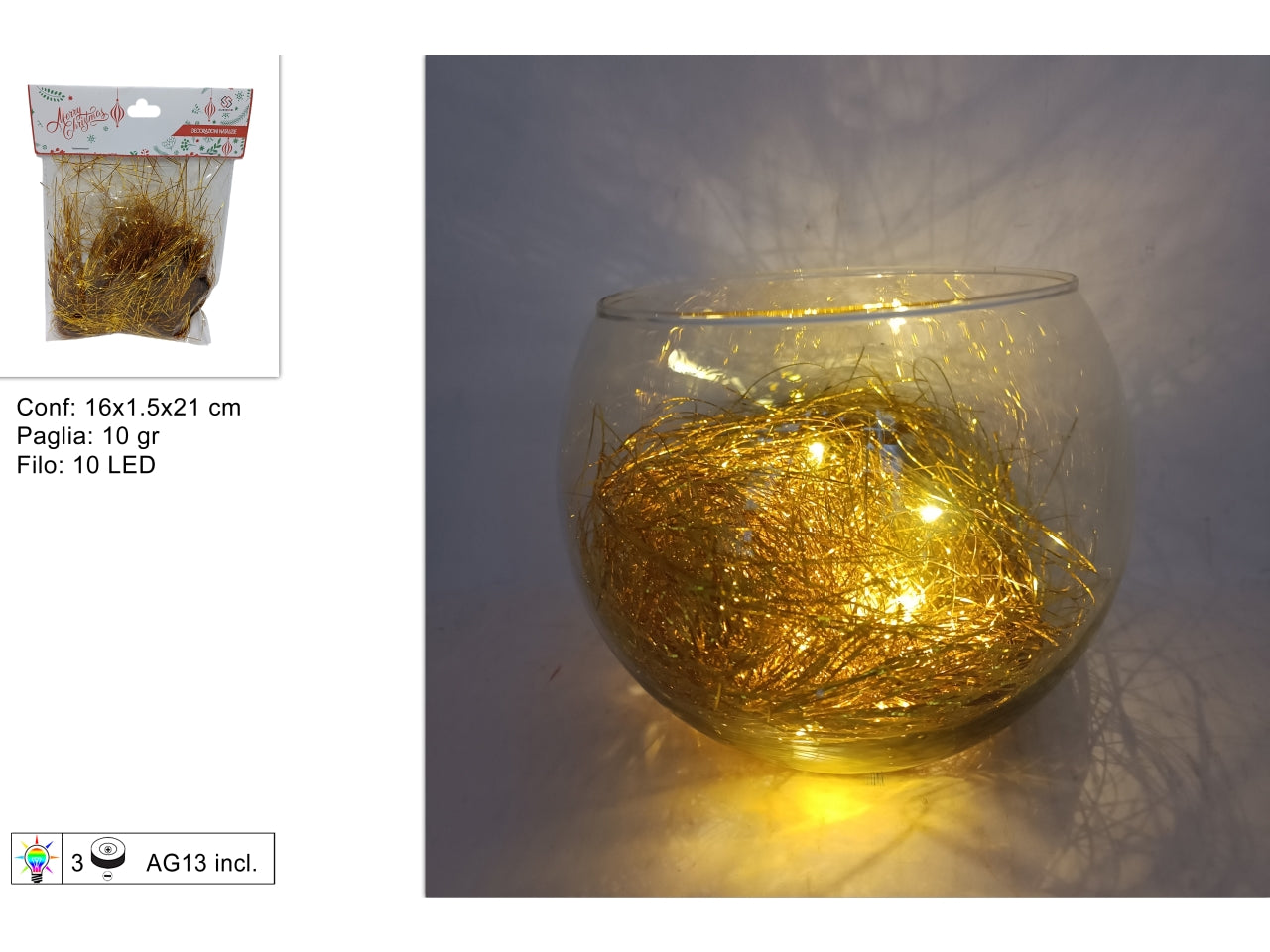 Paglia laminata oro 10gr con filo 10 led