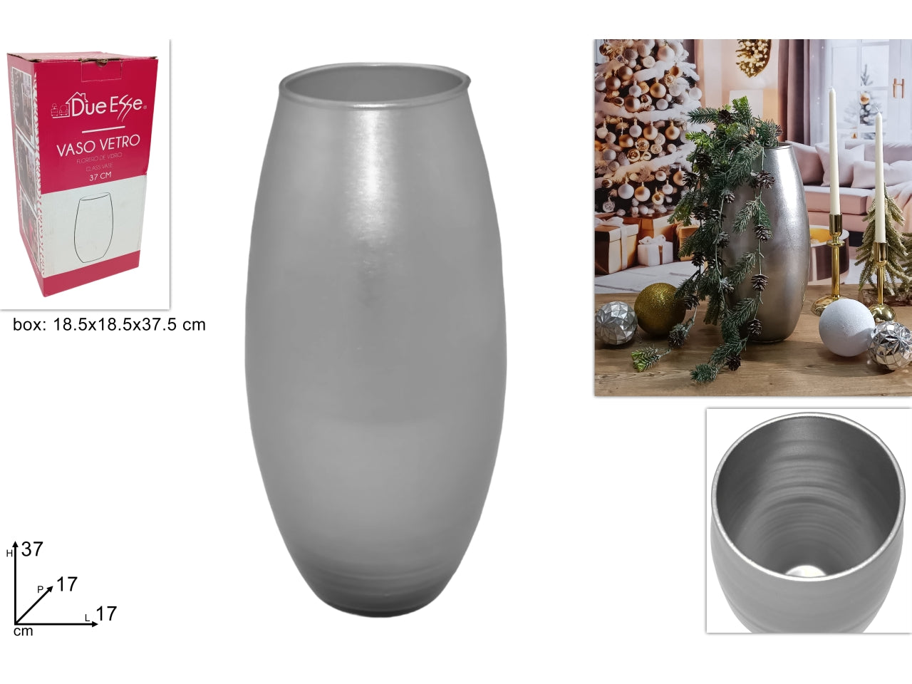 Vaso vetro 37cm amaryllis argento