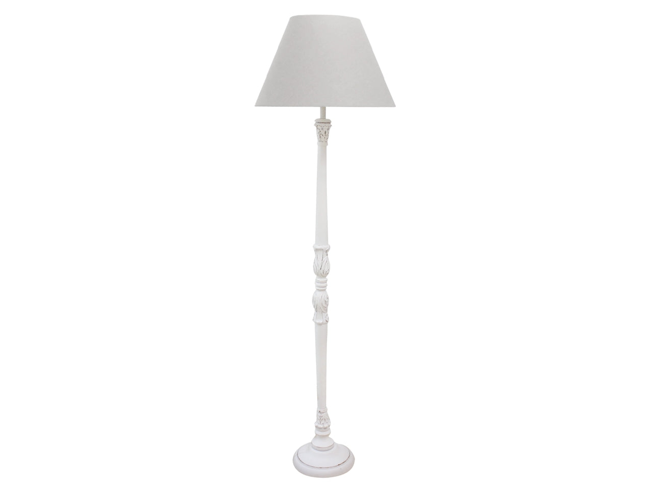 Lampada da terra in legno e paralume in tessuto bianco shabby chic - 167 cm, Coccole di Casa