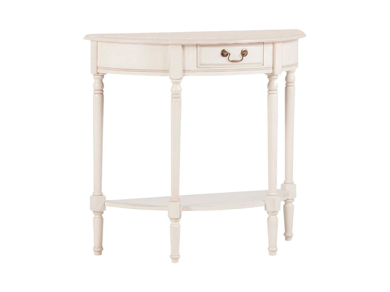 Consolle mezzaluna con ripiano panna in legno di betulla stile shabby chic, 83,5x35x76cm - Coccole di Casa