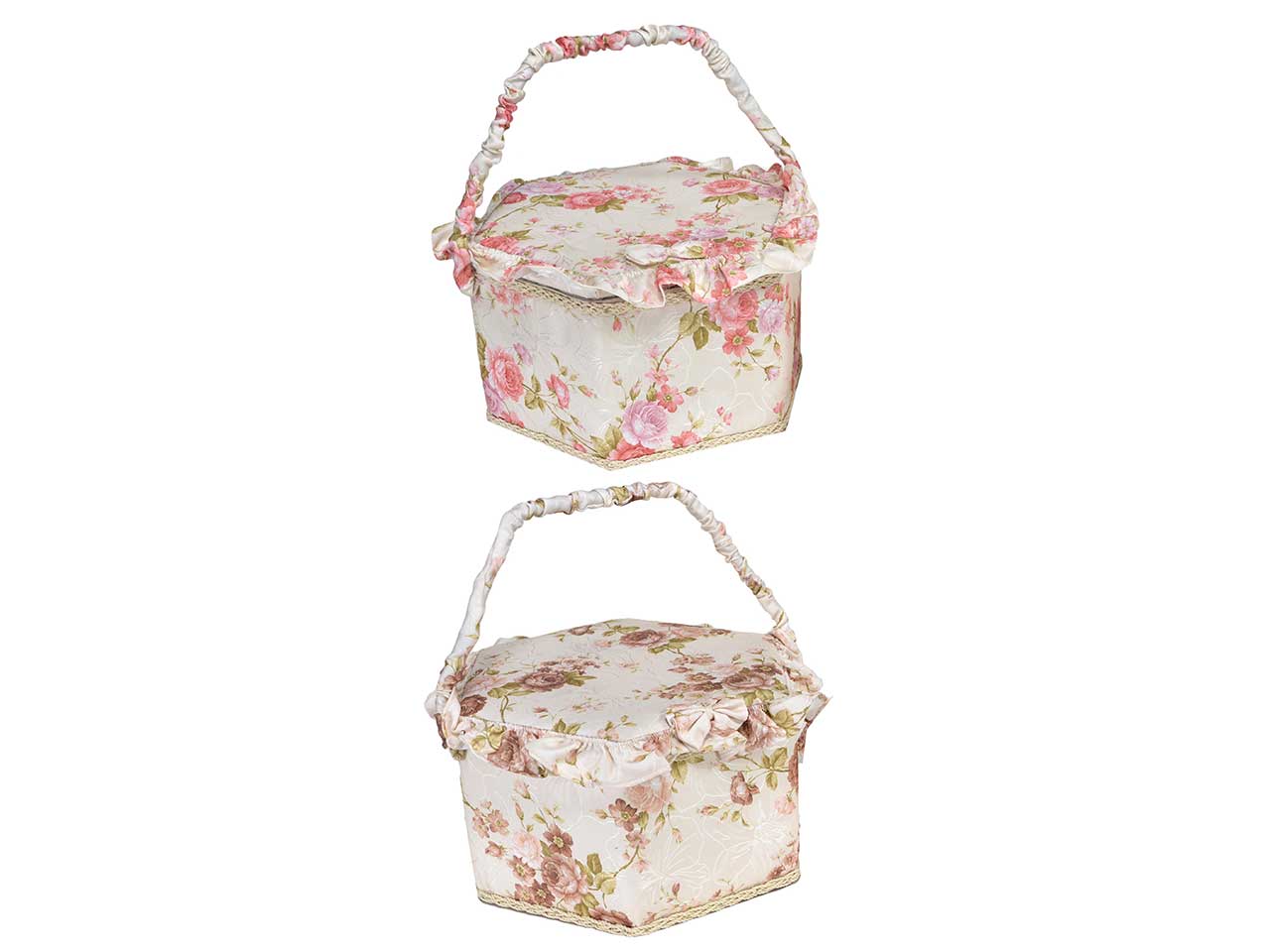 Portalavoro in tessuto esagonale con decoro floreale 29x29xh.19cm