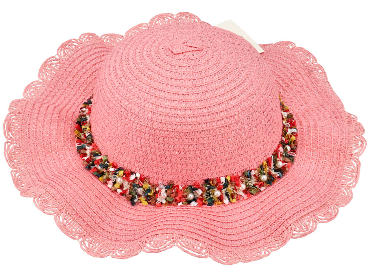 Cappello mare bambina in paglia artificiale colori assortiti con perle e nastrini colorati - Vacchetti