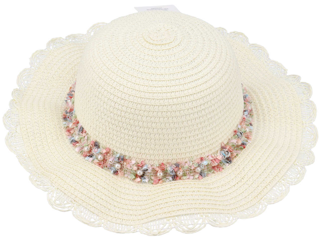Cappello mare bambina in paglia artificiale colori assortiti con perle e nastrini colorati - Vacchetti