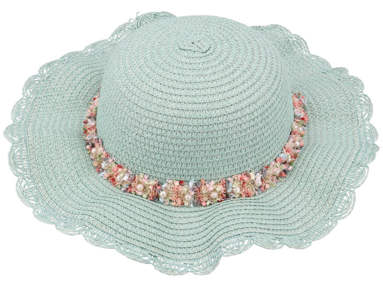 Cappello mare bambina in paglia artificiale colori assortiti con perle e nastrini colorati - Vacchetti