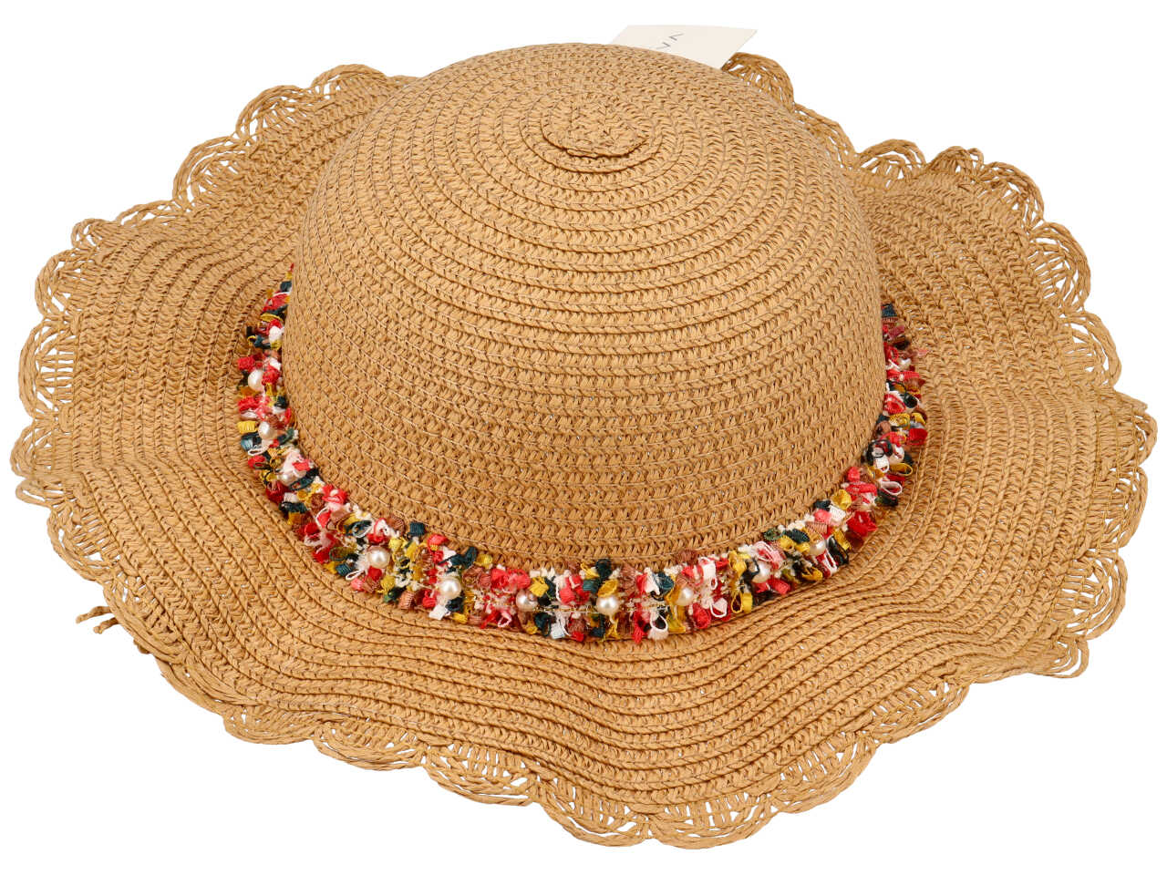 Cappello mare bambina in paglia artificiale colori assortiti con perle e nastrini colorati - Vacchetti