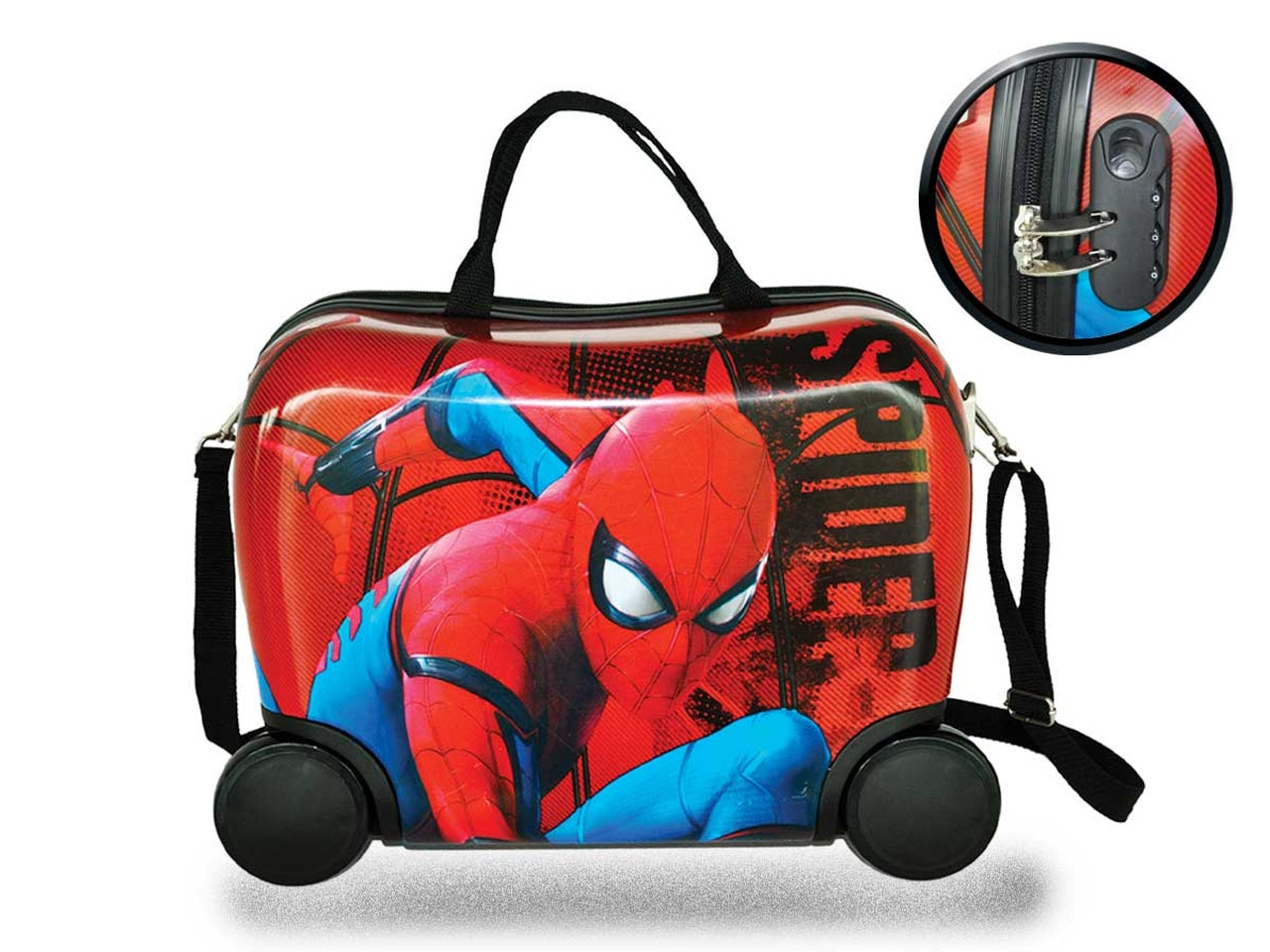 Trolley cavalcabile da bambino Spiderman in ABS multicolor con cerniera e combinazione, 32x40x20 cm Coriex