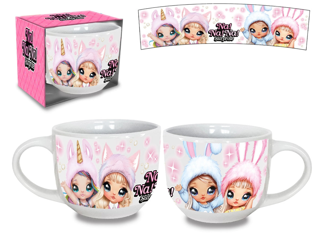 Tazza mug colazione in ceramica multicolor Na Na Na per bambina, utilizzabile in microonde e lavabile in lavastoviglie, 380 ml - 10x8 cm - Coriex