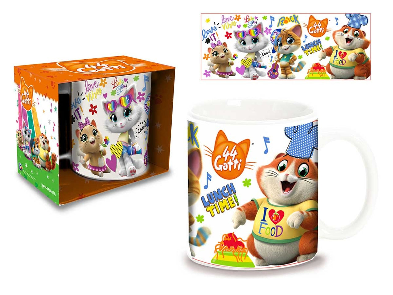 Tazza mug colazione in ceramica multicolor 44 Gatti per bambini, utilizzabile in microonde e lavabile in lavastoviglie, 8x10 cm - Coriex