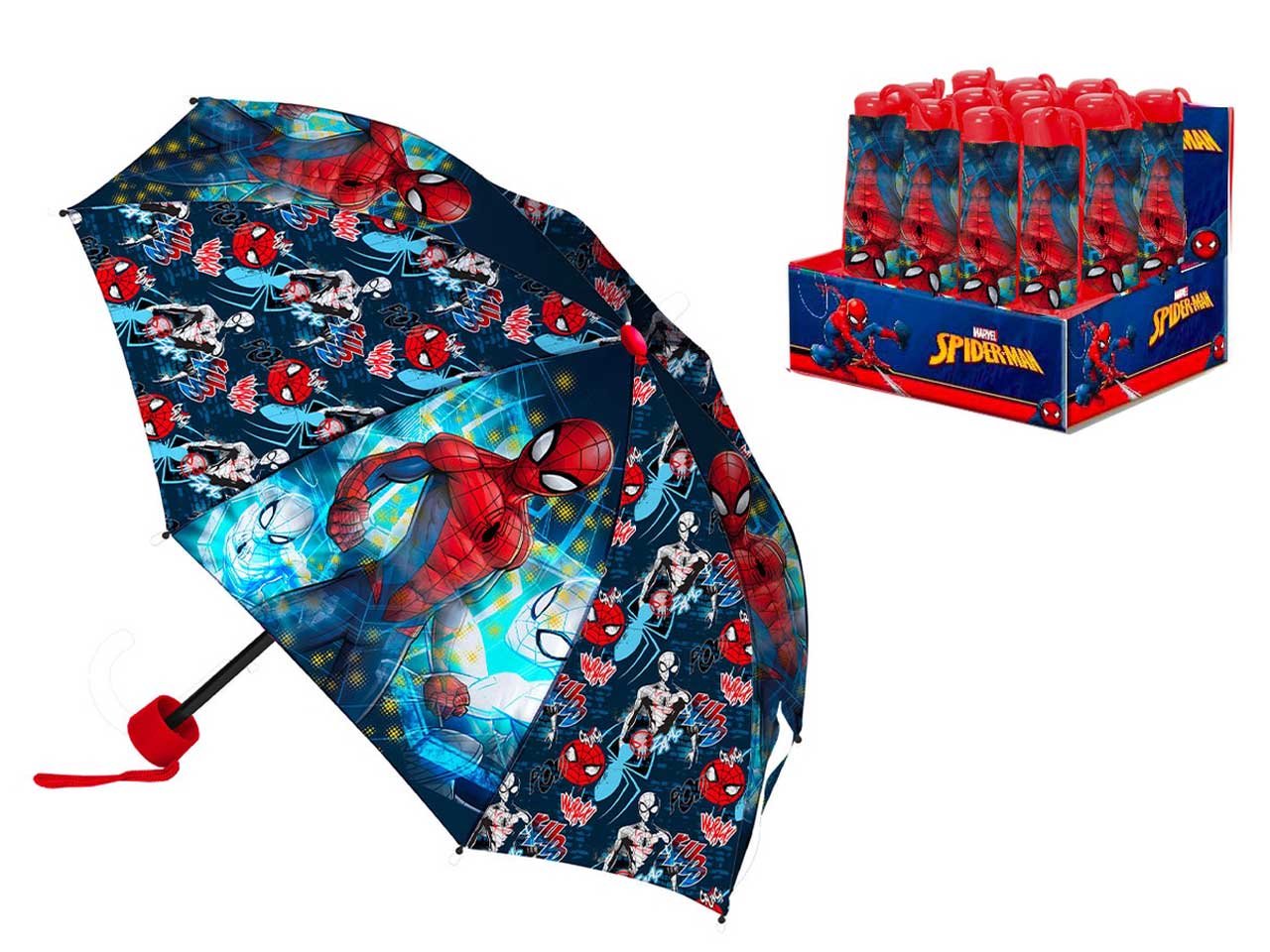 Ombrello Spiderman da bambino pieghevole tascabile apertura manuale blu e rosso - Coriex