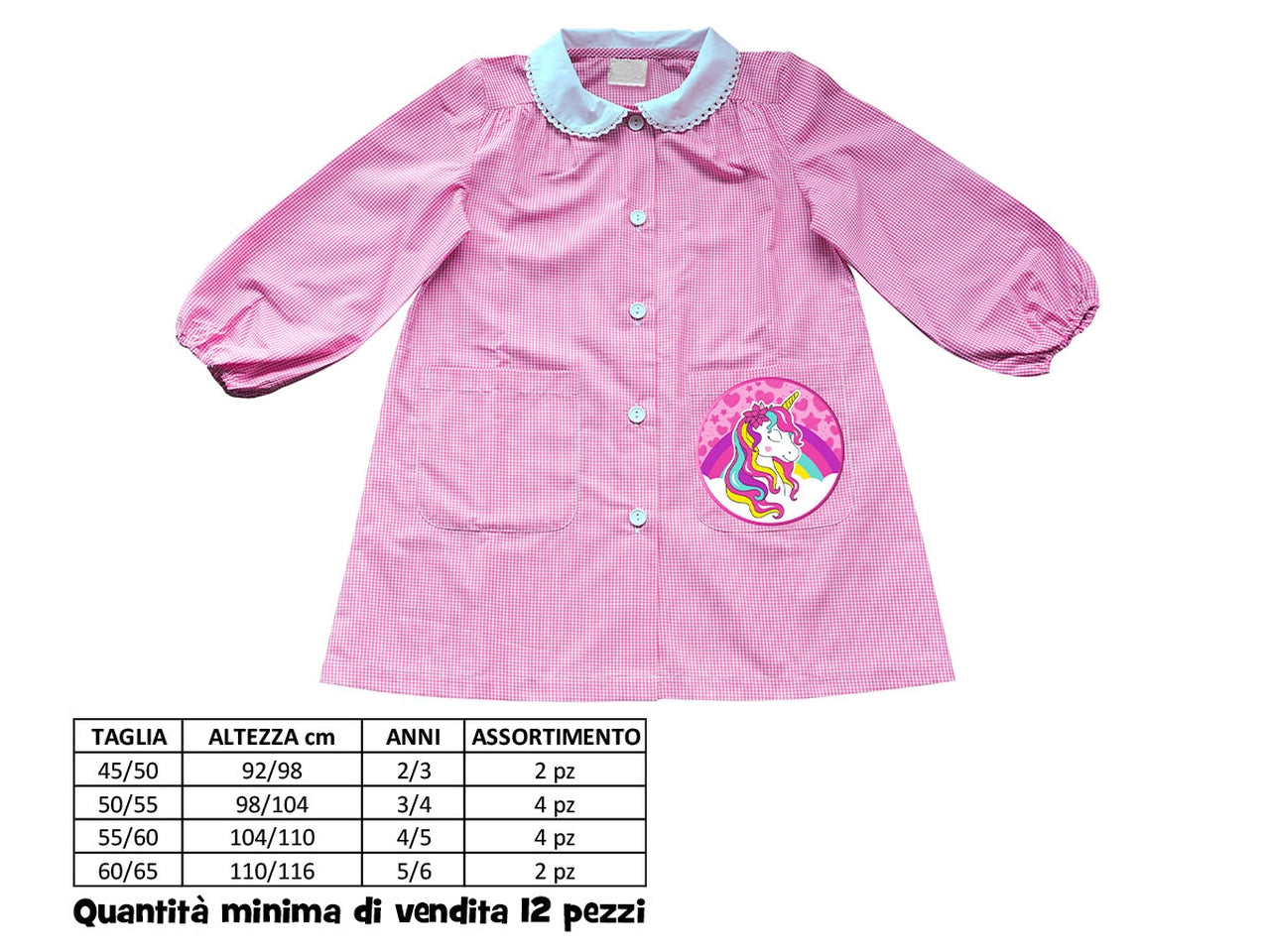 Grembiule asilo unicorno bambina rosa con colletto bianco in pizzo - Coriex