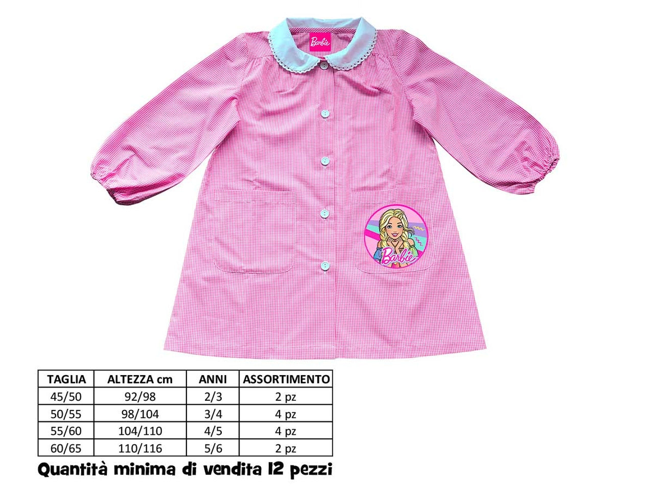 Grembiule asilo Barbie bambina rosa con colletto bianco in pizzo - Coriex