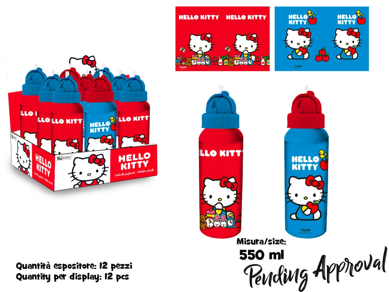 Borraccia Hello Kitty 550 ml in alluminio azzurro e rosso 6,5x21 cm - Coriex