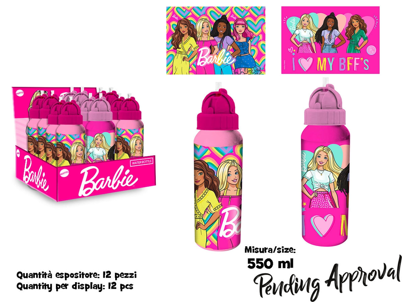 Borraccia in alluminio con cannuccia 550 ml barbie