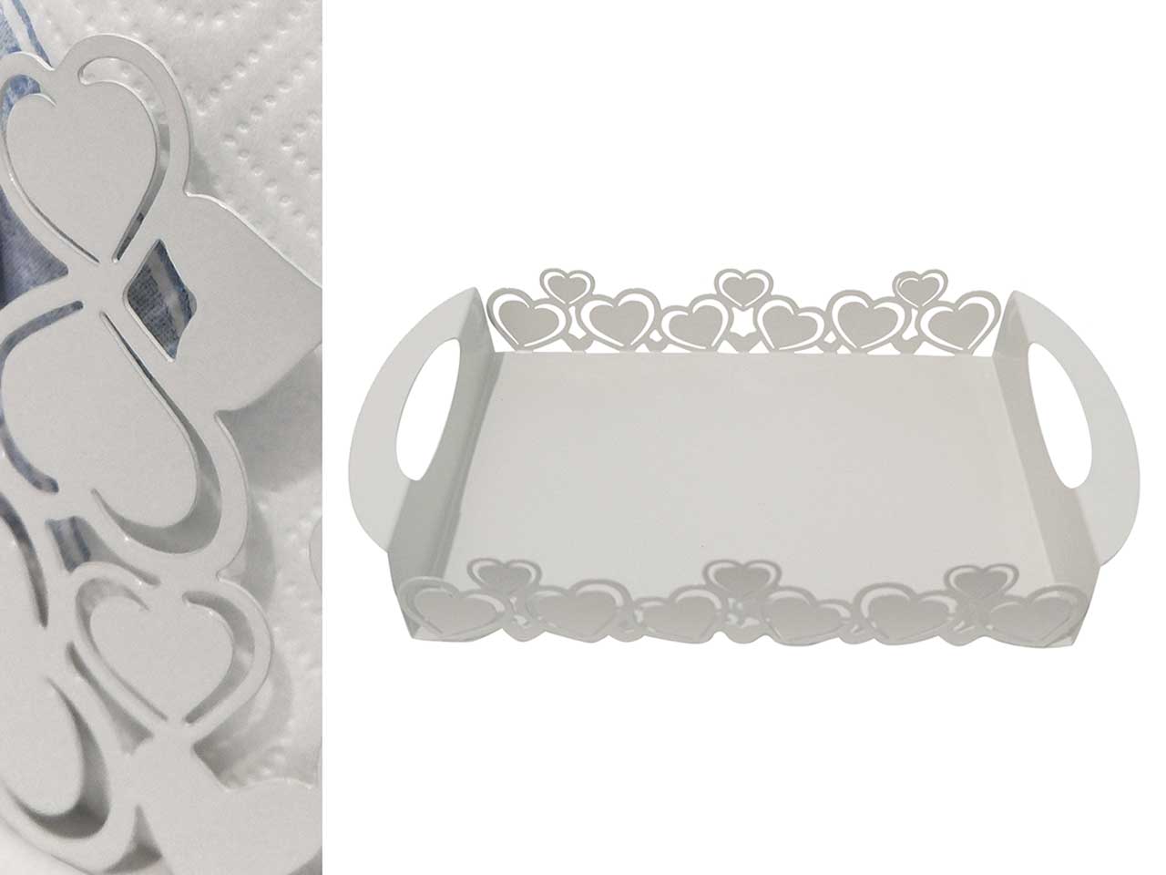Vassoio shabby chic in ferro bianco con cuori 35x20cm - Giardini di Marzo