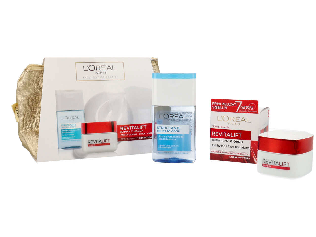 L'oreal paris pochette regalo natalizia contenente crema revitalift giorno 50ml e struccante occhi 125ml